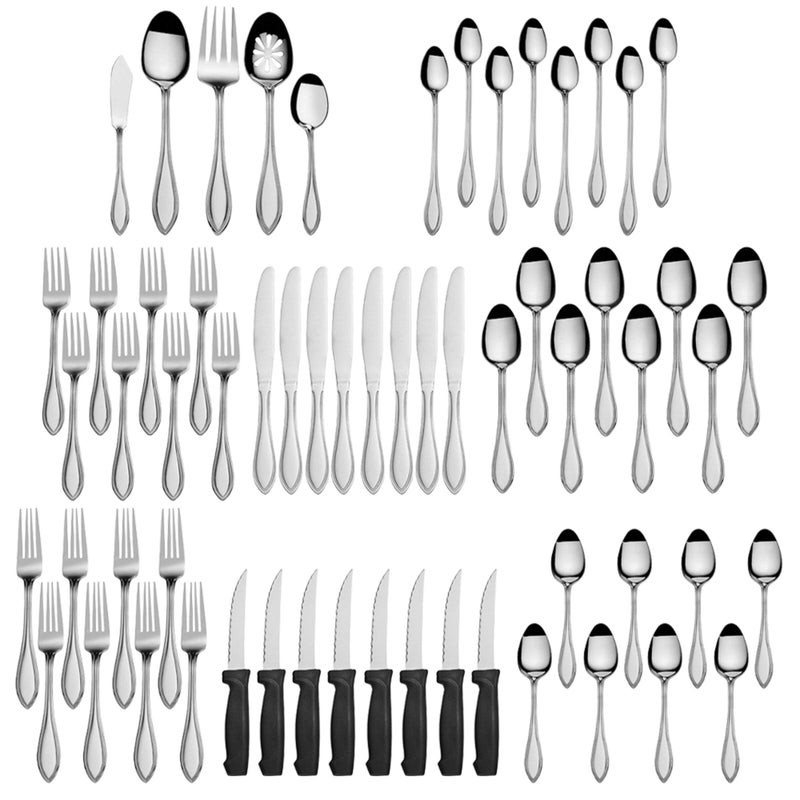 Pfaltzgraff American Bead 61-Piece Stainless Steel Flatware Set with Serving Utensil Set, Steak Knives and Iced Tea Spoons, Service for 8 - Image 2